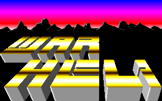 WARHELI title screen with cycling gold colour bands